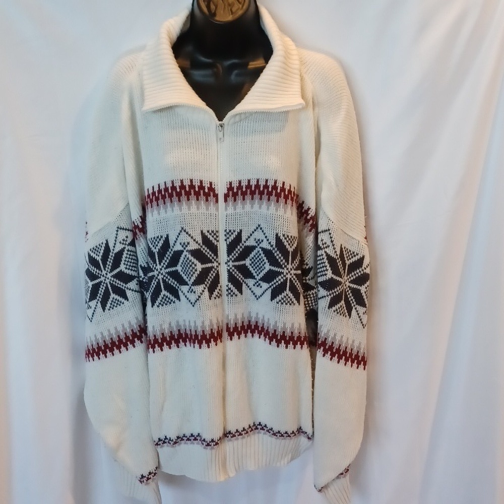 Scandia Woods  Zip Sweater, cream,  red, black snowflake design